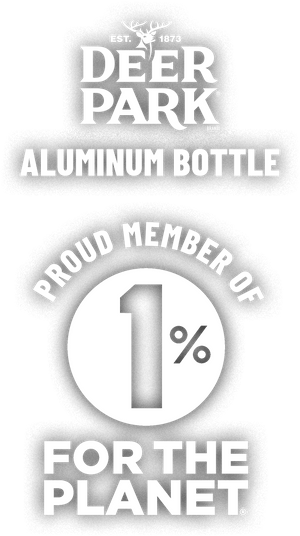 Deer Park aluminum bottle. Proud member of 1% for the planet.